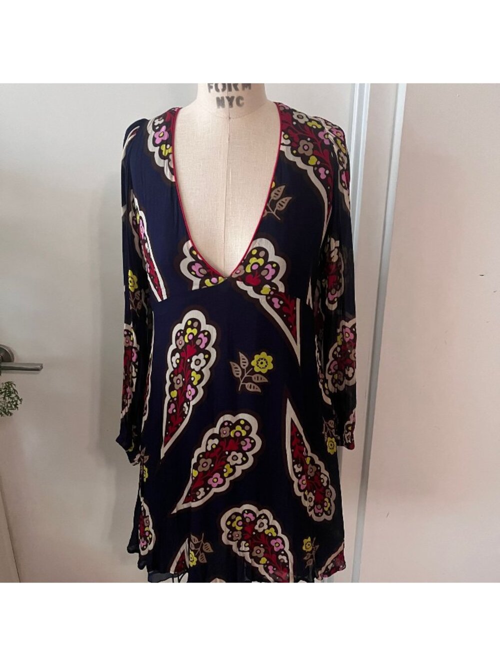 Ottod’ame Navy Floral Paisley Boho Print Mini Dress Size 6